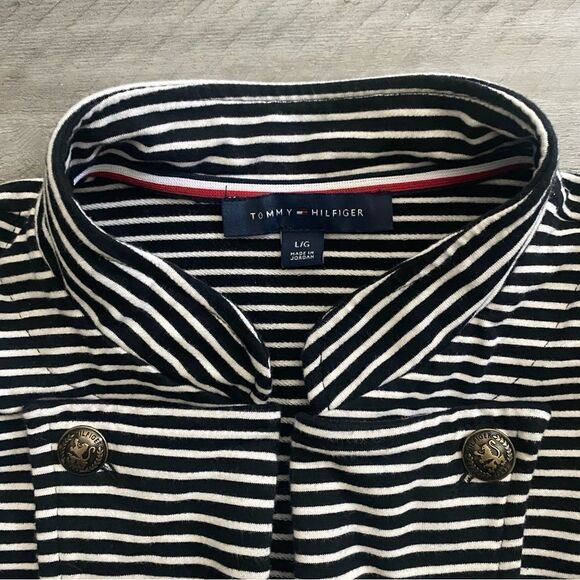 Tommy Hilfiger Stripe Puff Sleeve Jacket Large With Pockets Navy - Picture 6 of 13